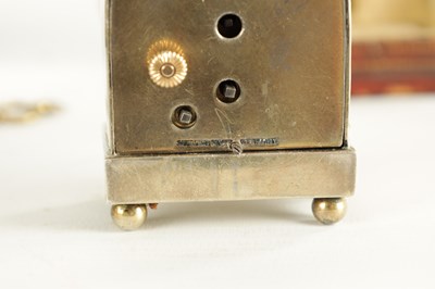 Lot 1108 - AN EARLY 20TH CENTURY CASED MINIATURE SWISS SILVER AND GUILLOCHE ENAMELLED BOUDOIR ALARM CLOCK
