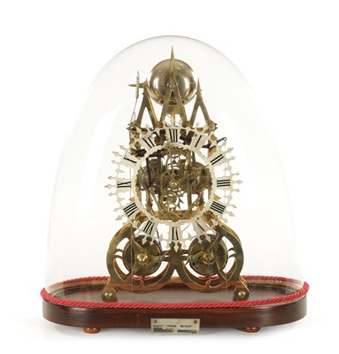 Lot 1529 - A 20TH CENTURY DOUBLE FUSEE STRIKING AND REPEATING SKELETON CLOCK