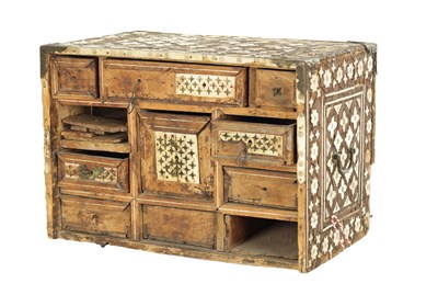 Lot 186 - A 17TH CENTURY INDO PORTUGUESE INLAID BONE TABLE CABINET IN NEED OF RESTORATION