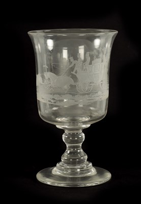 Lot 9 - AN OVERSIZED 19TH CENTURY GLASS ENGRAVED GOBLET