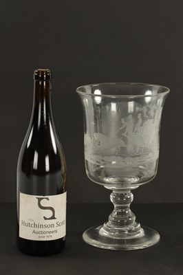 Lot 9 - AN OVERSIZED 19TH CENTURY GLASS ENGRAVED GOBLET