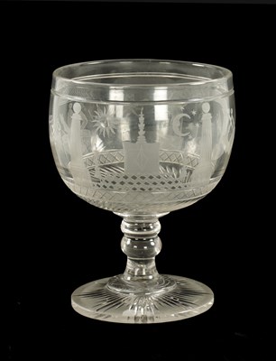 Lot 1 - A LARGE LATE 19TH CENTURY CUT GLASS ENGRAVED MASONIC GOBLET