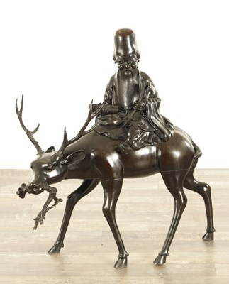 Lot 158 - A HUGE 19TH CENTURY JAPANESE MEIJI PERIOD BRONZE SHOU LAO-JOURJIN AND DEER INCENSE BURNER