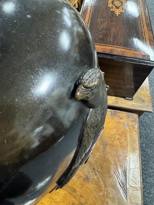 Lot 225 - A LARGE MEIJI PERIOD JAPANESE PATINATED BRONZE AND MIXED METAL HALL VASE