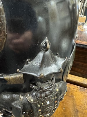 Lot 225 - A LARGE MEIJI PERIOD JAPANESE PATINATED BRONZE AND MIXED METAL HALL VASE