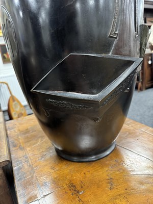 Lot 225 - A LARGE MEIJI PERIOD JAPANESE PATINATED BRONZE AND MIXED METAL HALL VASE