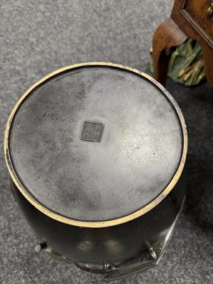 Lot 225 - A LARGE MEIJI PERIOD JAPANESE PATINATED BRONZE AND MIXED METAL HALL VASE