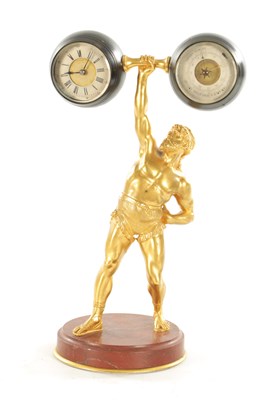 Lot 1564 - A LATE 19TH CENTURY BRONZE, ORMOLU AND ROUGE MARBLE FRENCH INDUSTRIAL CLOCK COMPENDIUM