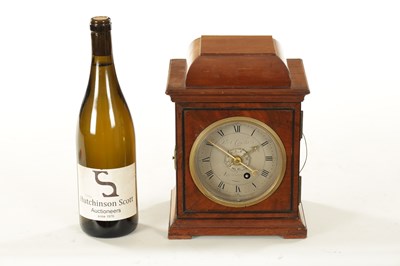 Lot 1100 - PAUL CHOTARD, LONDON. A GEORGE III MAHOGANY ENGLISH FUSEE MANTEL CLOCK WITH ALARM