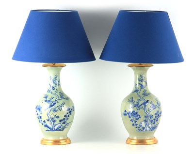Lot 249 - A LARGE PAIR OF LATE 19TH CENTURY CHINESE CELADON VASE LAMPS