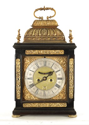 Lot 1405 - STEPHEN ASSELIN, LONDON. A LATE 17TH CENTURY EBONISED DOUBLE BASKET TOP EIGHT-DAY VERGE BRACKET CLOCK