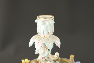 Lot 108 - A 19TH CENTURY MEISSEN THREE BRANCH FIGURAL CANDELABRA