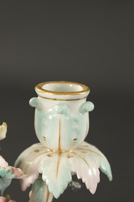 Lot 108 - A 19TH CENTURY MEISSEN THREE BRANCH FIGURAL CANDELABRA
