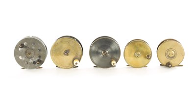 Lot 658 - A COLLECTION OF FIVE LATE 19TH AND EARLY 20TH CENTURY SALMON FLY FISHING REELS
