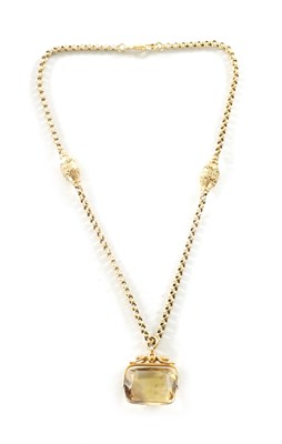 Lot 508 - A 9CT GOLD CHAIN WITH 9CT GOLD CITRINE FOB PENDANT