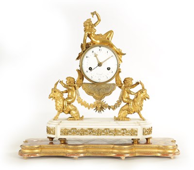 Lot 1149 - DETOUR, PARIS. A FINE LATE 18TH CENTURY ORMOLU AND WHITE MARBLE MANTEL CLOCK