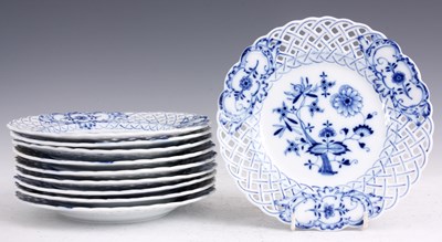 Lot 85 - A SET OF TEN MEISSEN BLUE AND WHITE LATTICE...