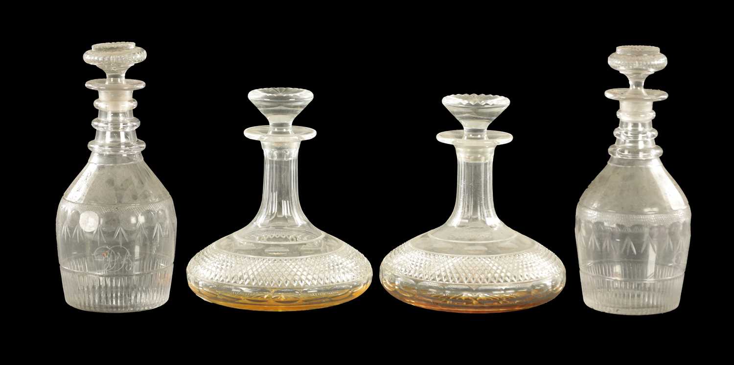 Lot 10 - A GOOD PAIR OF 19TH CENTURY GLASS SHIPS DECANTERS