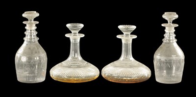 Lot 10 - A GOOD PAIR OF 19TH CENTURY GLASS SHIPS DECANTERS