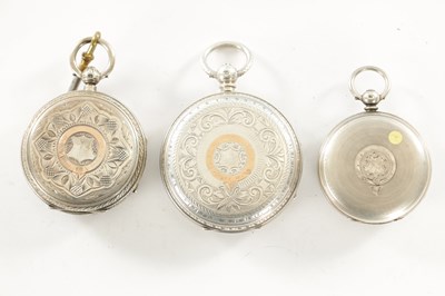 Lot 520 - A COLLECTION OF THREE 19TH CENTURY SILVER CASED OPEN FACED POCKET WATCHES