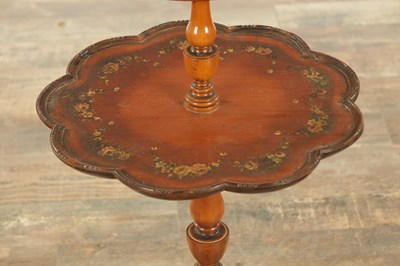 Lot 1369 - A LATE 19TH CENTURY PAINTED SATINWOOD WHATNOT