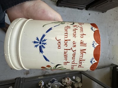 Lot 141 - A LATE 18TH CENTURY LEEDS CREAMWARE MUG 'BE YOU TO ALL MANKIND'