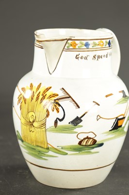 Lot 76 - A LATE 18TH CENTURY PRATT WARE JUG 'GODS SPEED THE PLOUGH' AND FARMERS ARMS