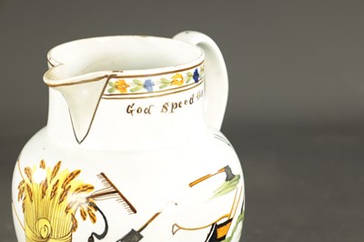 Lot 76 - A LATE 18TH CENTURY PRATT WARE JUG 'GODS SPEED THE PLOUGH' AND FARMERS ARMS