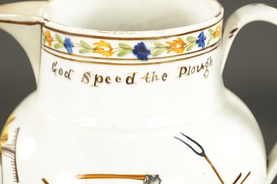 Lot 76 - A LATE 18TH CENTURY PRATT WARE JUG 'GODS SPEED THE PLOUGH' AND FARMERS ARMS