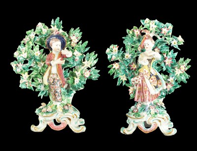 Lot 54 - A PAIR OF MID 18TH CENTURY BOW PORCELAIN BOCAGE FIGURES NEW DANCERS