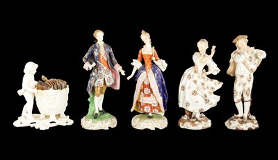 Lot 373 - A COLLECTION OF FIVE LATE 19TH CENTURY CONTINENTAL PORCELAIN FIGURES