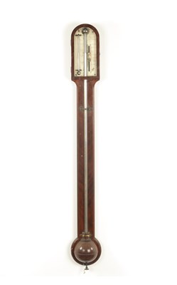 Lot 814 - SCHMALCALDER 82, STRAND LONDON. A GEORGE III FIGURED MAHOGANY STICK BAROMETER