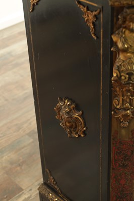 Lot 1308 - A 19TH CENTURY FRENCH EBONISED AND ORMOLU MOUNTED TORTOISESHELL AND BRASS INLAID BOULLE WORK SIDE CABINET