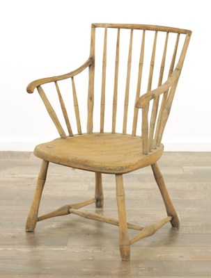 Lot 1190 - A 19TH CENTURY AMERICAN STICK BACK CHAIR