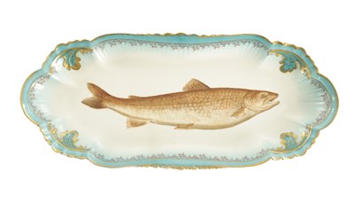 Lot 62 - A LATE 19TH CENTURY FRENCH GLAZED POTTERY SALMON DISH