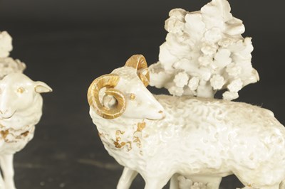 Lot 93 - A PAIR OF LATE 18TH CENTURY DERBY PORCELAIN SHEEP GROUPS