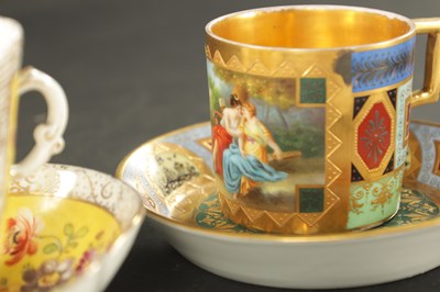 Lot 92 - A COLLECTION OF THREE VIENNA STYLE CABINET CUPS AND SAUCERS CIRCA 1900