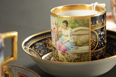 Lot 92 - A COLLECTION OF THREE VIENNA STYLE CABINET CUPS AND SAUCERS CIRCA 1900