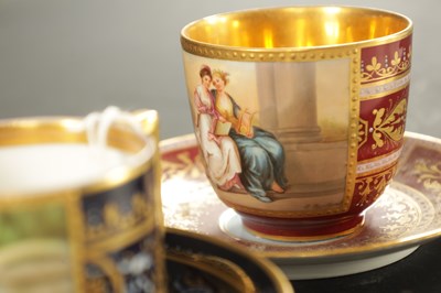 Lot 92 - A COLLECTION OF THREE VIENNA STYLE CABINET CUPS AND SAUCERS CIRCA 1900