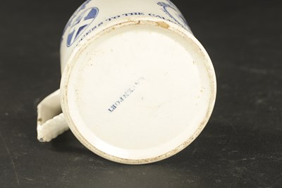 Lot 79 - A 19TH CENTURY DAVENPORT COMMEMORATIVE QUEEN VICTORIA BLUE AND WHITE TRANSFER MUG