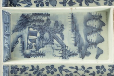 Lot 94 - A 19TH CENTURY CHINESE BLUE AND WHITE PORCELAIN INKSTAND