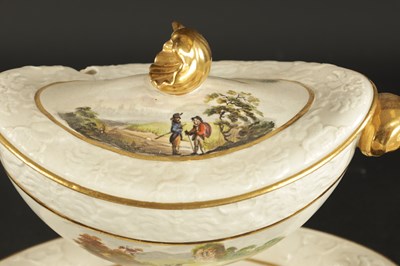 Lot 54 - A WILSON CREAMWARE TUREEN AND COVER PAINTED WITH RURAL LANDSCAPES CIRCA 1800