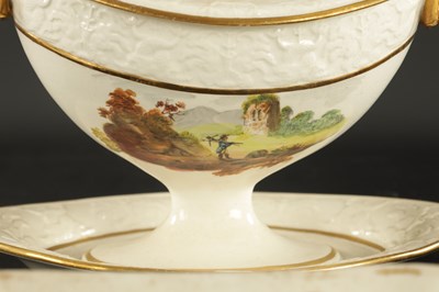 Lot 54 - A WILSON CREAMWARE TUREEN AND COVER PAINTED WITH RURAL LANDSCAPES CIRCA 1800