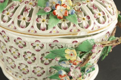 Lot 139 - A WORCESTER PORCELAIN CHESTNUT BASKET AND COVER WITH ENAMELLED FLOWER DECORATION