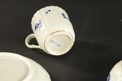 Lot 173 - A WORCESTER PORCELAIN FLUTED TRIO DECORATED WITH DRY BLUE FLOWERS CIRCA 1775