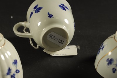 Lot 173 - A WORCESTER PORCELAIN FLUTED TRIO DECORATED WITH DRY BLUE FLOWERS CIRCA 1775