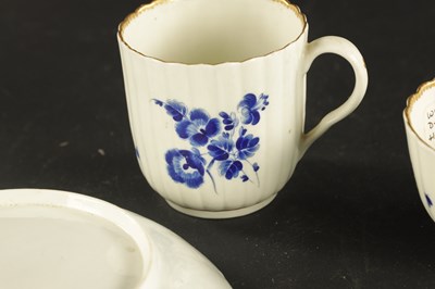 Lot 173 - A WORCESTER PORCELAIN FLUTED TRIO DECORATED WITH DRY BLUE FLOWERS CIRCA 1775