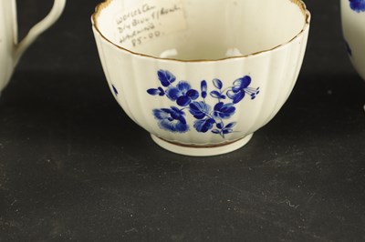 Lot 173 - A WORCESTER PORCELAIN FLUTED TRIO DECORATED WITH DRY BLUE FLOWERS CIRCA 1775