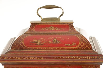 Lot 1055 - JOHNATHAN COLEMAN, LONDON. A GEORGE III AND LATER SCARLET LACQUER AND CHINOISERIE DECORATED EIGHT-DAY VERGE BRACKET CLOCK