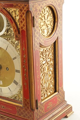 Lot 1055 - JOHNATHAN COLEMAN, LONDON. A GEORGE III AND LATER SCARLET LACQUER AND CHINOISERIE DECORATED EIGHT-DAY VERGE BRACKET CLOCK